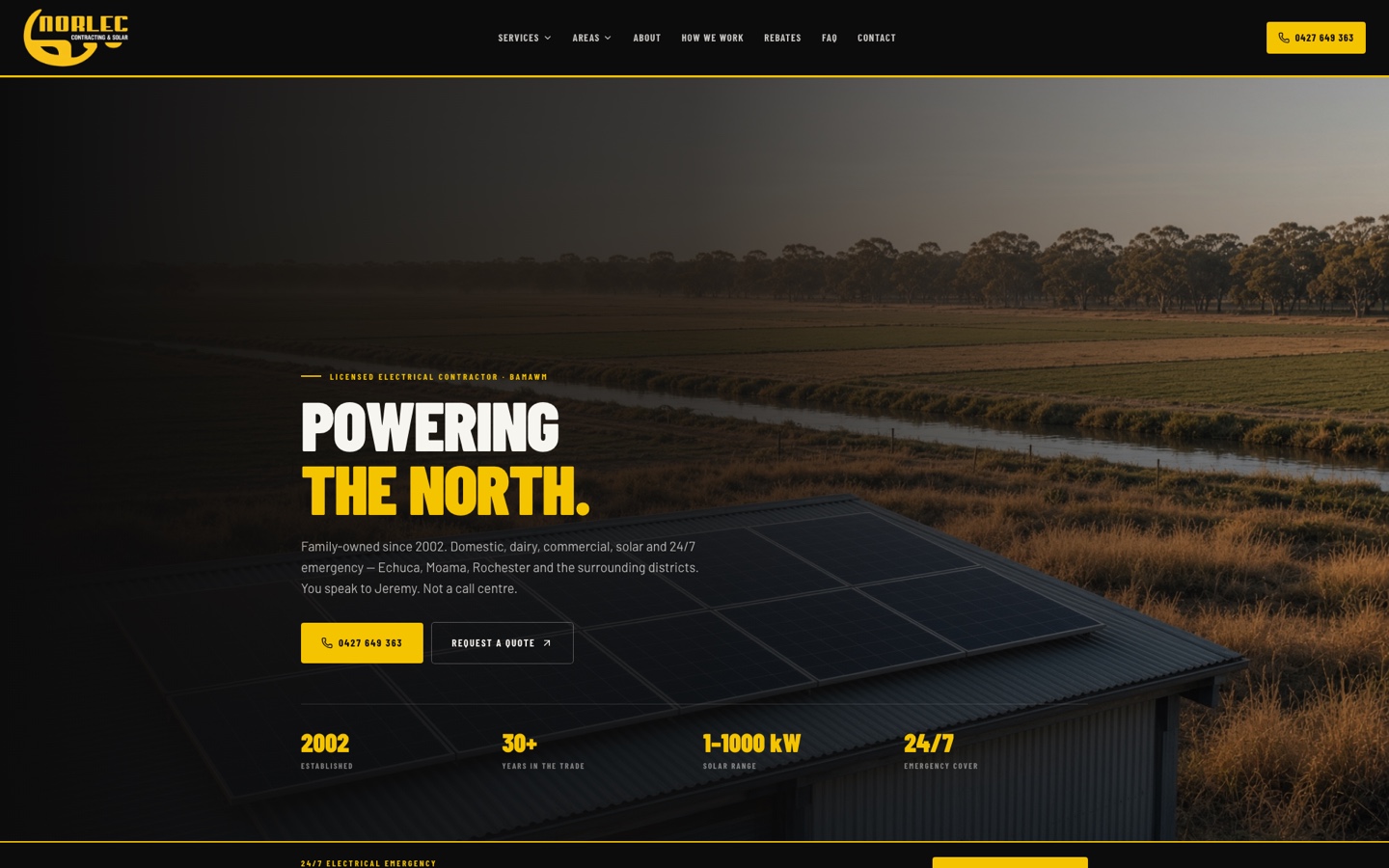 Norlec Contracting homepage — electrical, dairy, commercial and solar across Northern Victoria